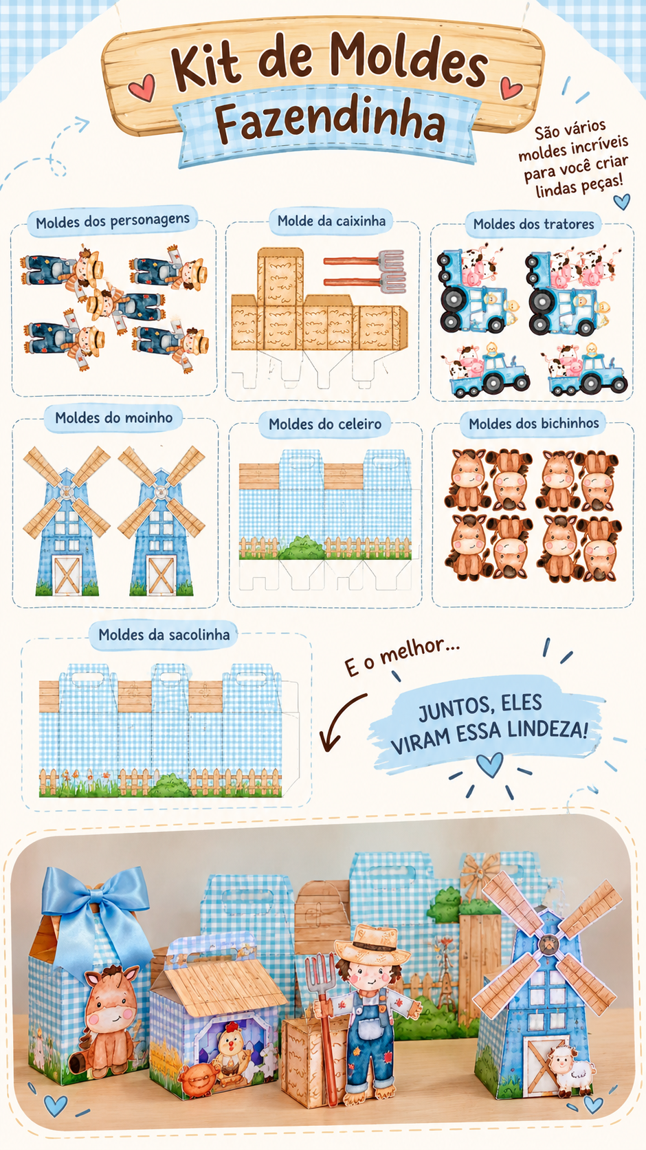 Kit de Moldes Fazendinha com diversos moldes de papelaria para imprimir